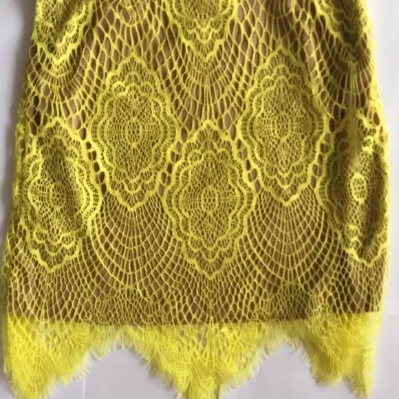 0020 NEW Yellow Lace Nude Illusion Mini Skirt - Picture 3 of 9